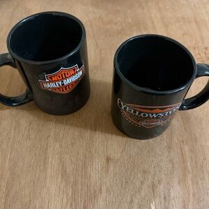 Harley-Davidson Motorcycles Black Coffee Mugs Lot of 2 Yellowstone